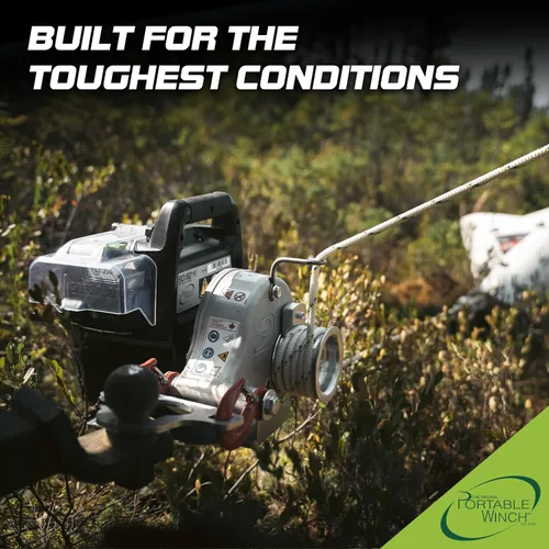 Vista 3 de Portable Winch PCW3000-Li-A Cabrestante de Cabestrante Accionado por Batería con Accesorios - Cabrestante de Capacidad de Tracción de 2,200 libras
