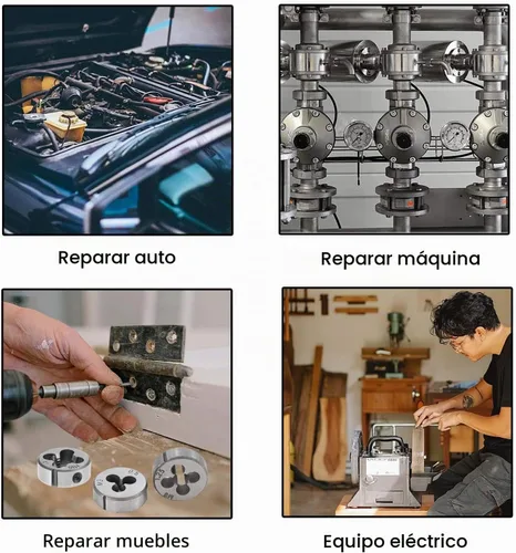 Vista 3 de JONMON Juego de 8 troqueles métricos, troquel de tornillo y soporte de llave ajustable con troqueles M3-M12, roscado y reenhebrado, corte