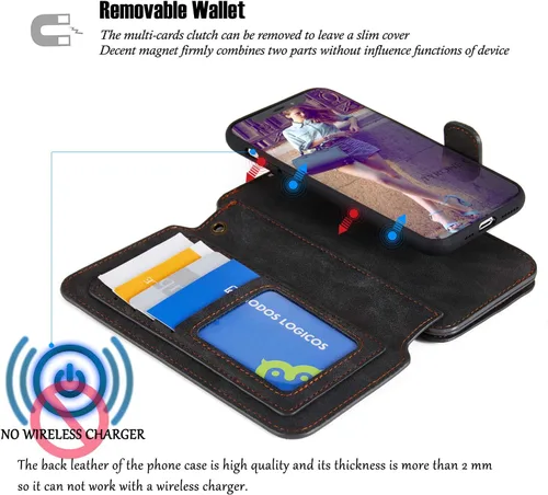 Vista 2 de MODOS LOGICOS Funda para iPhone 11, cartera desmontable, 2 en 1, almacenamiento en efectivo con cremallera, hasta 14 ranuras para tarjetas, 1