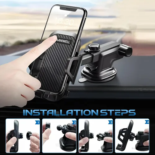 Vista 3 de Soporte de teléfono para automóvil, soporte de teléfono ajustable en 360°, soporte de teléfono celular para salpicadero y parabrisas, compatible