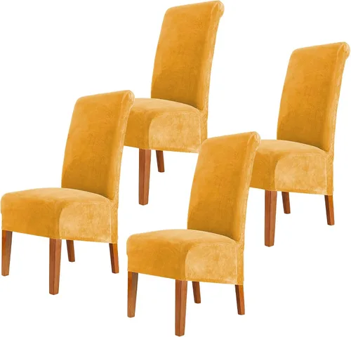 Vista 18 de Fundas elásticas para sillas de comedor, fundas protectoras de asiento extraíbles de terciopelo suave para sillas Parson (2, beige)
