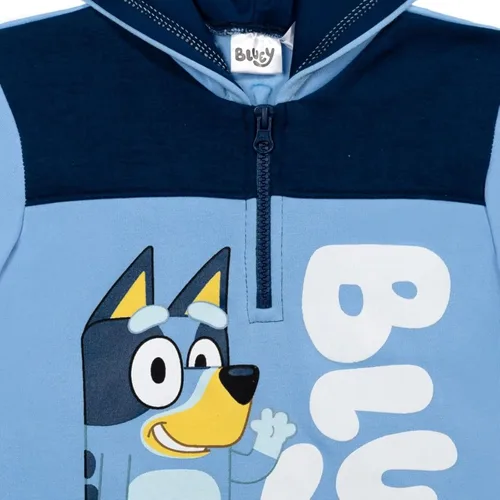 Vista 4 de Bluey Sudadera con capucha de forro polar con media cremallera para niños pequeños y grandes