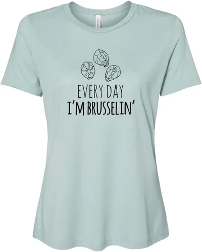 Vista 7 de Cute Women's Screen Printed Crew Neck Tee, Shirts With Sayings, Dusty Blue or Olive