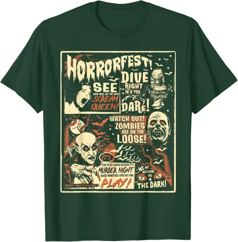Vista 40 de Camiseta de terror vintage con póster de Halloween y película de terror Negro