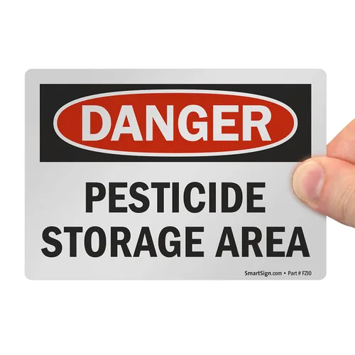 Vista 6 de SmartSign Etiqueta OSHA de 3.5 x 5 pulgadas "Peligro - Área de almacenamiento de pesticidas", poliéster adhesivo laminado de 3 mil, rojo, negro