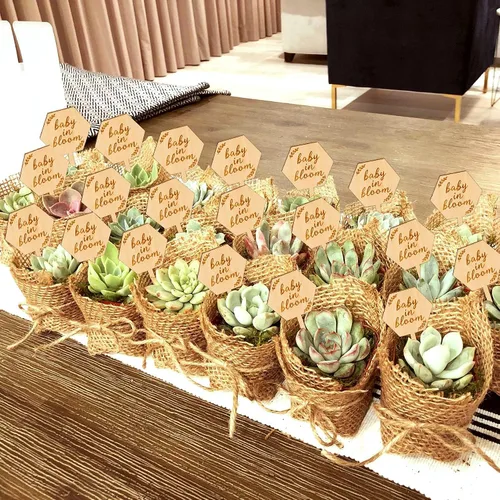 Vista 2 de Parbee - Etiquetas hexagonales «Baby in Bloom» ecuerdos de baby shower, 20 etiquetas para suculentas, regalos de madera, estacas para jardín