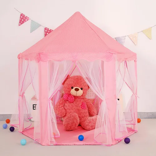 Vista 6 de Tienda de campaña y luces hexagonales para niños, casa de juegos para niños, 55 x 53 pulgadas