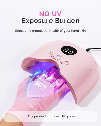 Vista 2 de MelodySusie Lámpara de uñas LED compacta con guantes UV, secadora de uñas P-PLUS30A con sensor inteligente que cura todos los geles, especialmente