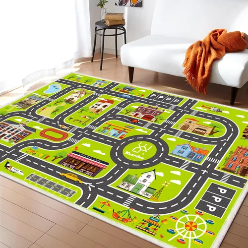 Vista 14 de Alfombra de juego para niños, alfombra educativa de 31 x 48 pulgadas, alfombra antideslizante de la vida urbana, alfombra de aprendizaje para niños