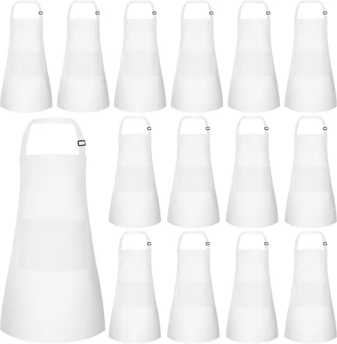 Vista 21 de Juego de 5 delantales para niños, delantal ajustable para niños con 2 bolsillos, delantal de chef para niños para pintar, cocinar, hornear, Negro