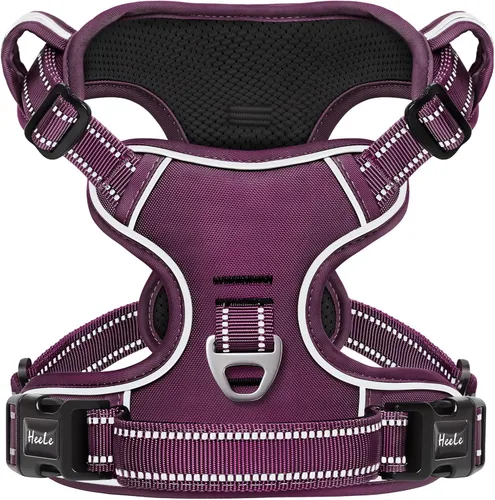 Vista 30 de HEELE Arnés para perro pequeño sin tirones con mango suave, arnés reflectante ajustable, color negro, XS Reflective Front Clip Vest with Control