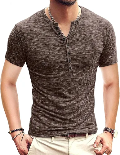 Vista 29 de KUYIGO Camisas Henley para hombre, estilo casual, ajustadas, básicas, de A01 Negro Puro