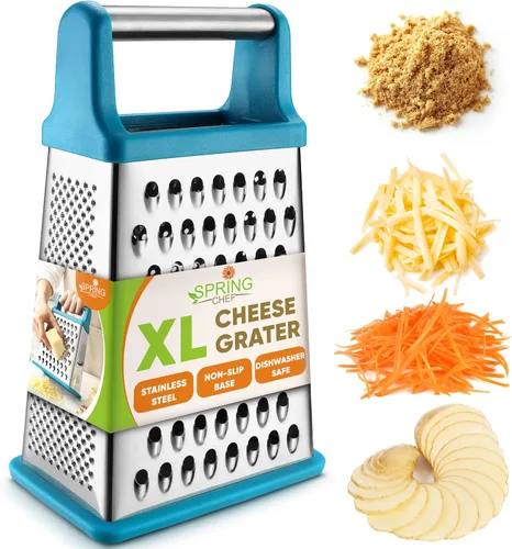 Vista 12 de Spring Chef Rallador Profesional de Queso - Acero Inoxidable, Tamaño XL, 4 Lados - Rallador de Caja Perfecto para Queso Parmesano, Verduras, Negro