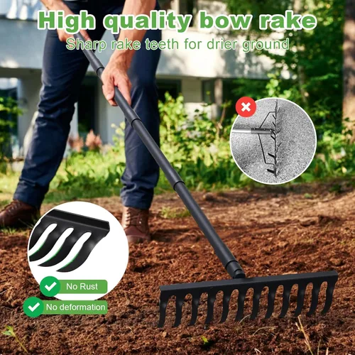 Vista 2 de Pragmatist Rastrillo de arco resistente de 60 pulgadas con cabeza de metal para jardín con mango de acero inoxidable ajustable, herramienta