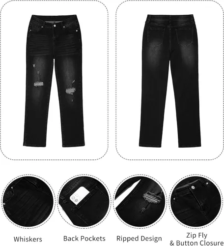 Vista 6 de GRAPENT Jeans rasgados de pierna recta para mujer