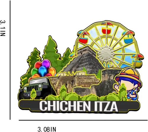 Vista 3 de Chichen Itzá - Imán de madera para nevera, diseño de México, monumentos en 3D, recuerdos coleccionables, decoración hecha a mano, 2008