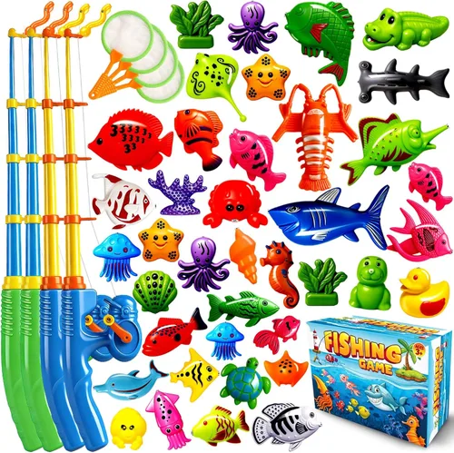 Vista 12 de CozyBomB™ Juego de juguetes magnéticos de pesca para niños Juego de mesa de agua, bañera, piscina para niños, caña, red, peces flotantes