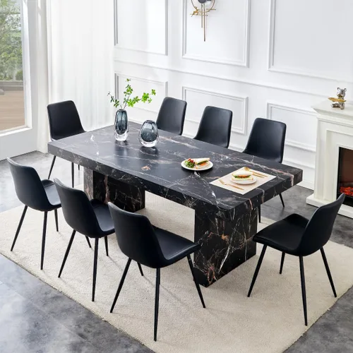 Vista 48 de gopop Mesa de comedor de mármol de 63 pulgadas, tablero de mesa de comedor MDF con patrón de mármol y base para cocina y comedor.