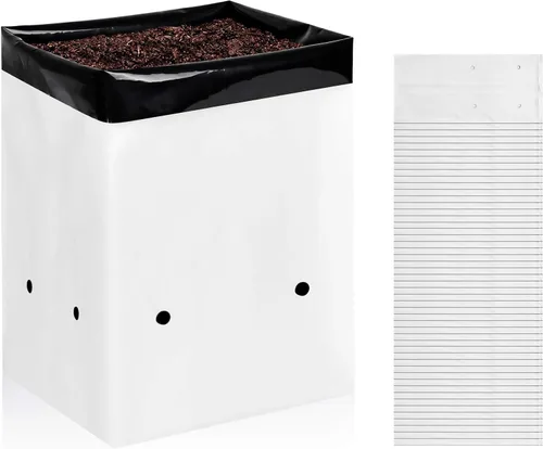 Vista 2 de iPower GLGROWBAGFILM2X50 - Paquete de 50 bolsas de cultivo en blanco y negro de 2 galones, contenedores de película de panda para plantas, plántulas