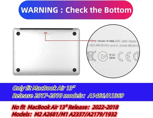 Vista 3 de Funda compatible con MacBook Air de 13 pulgadas 2017 2016 2015 2014 2013 2012 2011 2010 versión A1466/A1369, carcasa rígida de plástico + cubierta