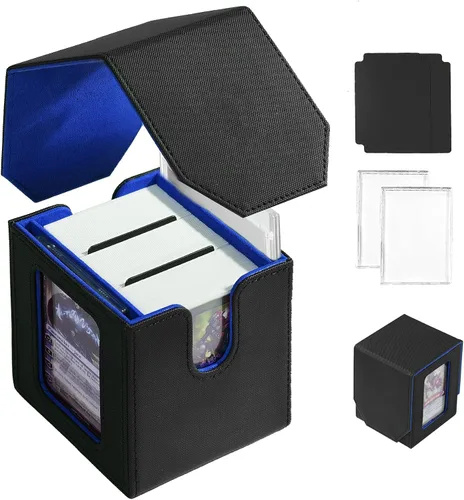 Vista 12 de MTG Caja de Mazo para Commander Display, Estuche de Mazo de Cartas que Cabe 100 Cartas con Doble Funda, Caja de Almacenamiento de Cuero Magic Negro
