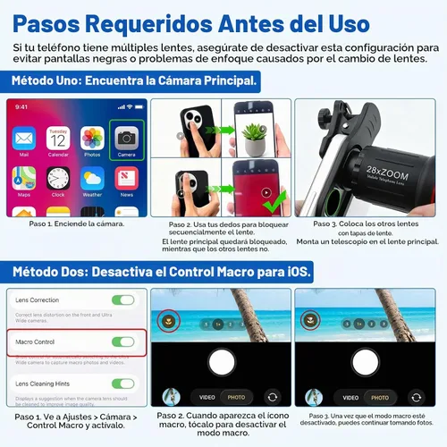 Vista 8 de Lente de zoom teleobjetivo 28X con trípode para iPhone Samsung Android Cámara, HD telescopio monocular con clip para luna, conciertos, vida