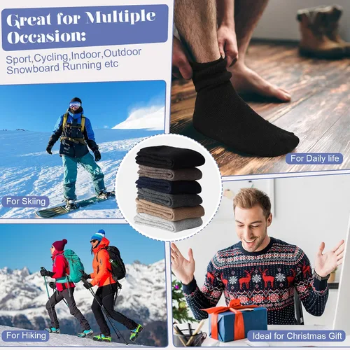 Vista 7 de 12 pares de calcetines de lana de invierno para hombre, calcetines térmicos cálidos para senderismo, botas cálidas, calcetines suaves y pesados
