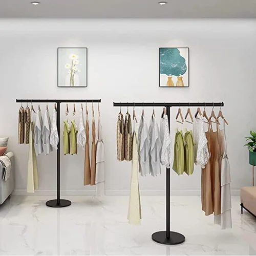 Vista 3 de GZHERVICES Soporte de exhibición de ropa para mujer, soporte de almacenamiento y exhibición de ropa en forma de T, perchero de metal resistente Negro
