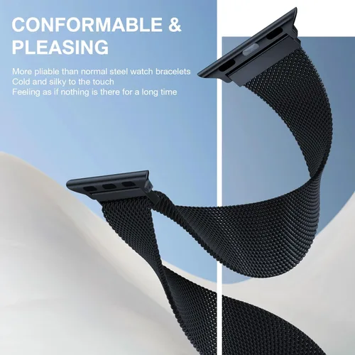 Vista 3 de Milanese Loop Compatible with Apple Watch Bands 46 44 45 49mm Men and Women A-Medianoche