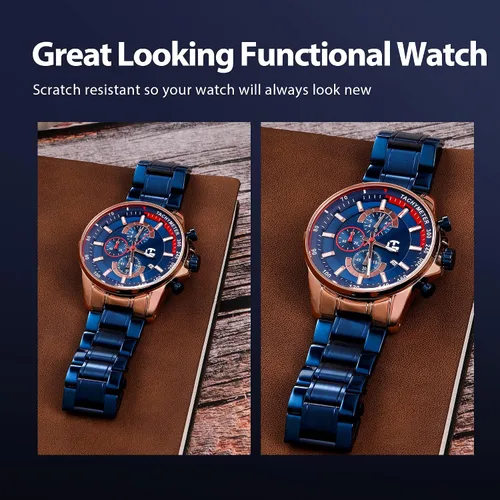 Vista 7 de Technigadgets Grayson - Reloj cronógrafo para hombre, multifunción, de cuarzo, luminoso, analógico, con correa de acero inoxidable y fecha, 98.4ft