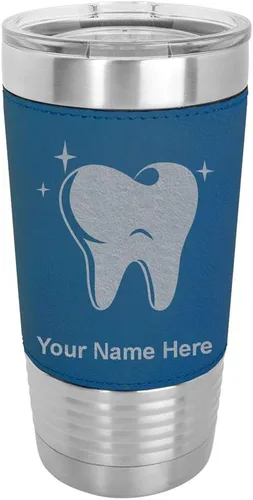 Vista 15 de LaserGram Vaso aislado al vacío de 20 onzas, con dientes, grabado personalizado incluido (piel sintética, estilo béisbol)
