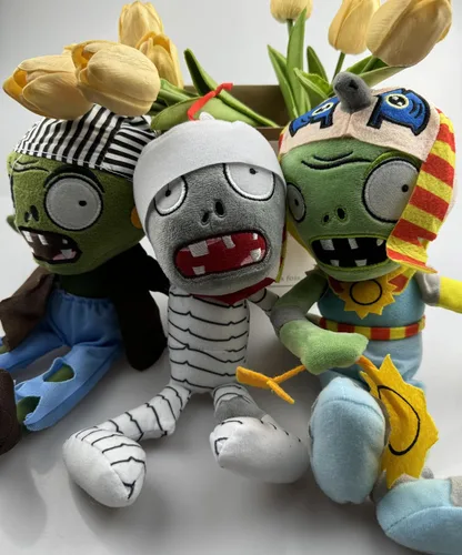 Vista 7 de JHESAO 3 piezas de peluches de PVZ plantas y zombis juguetes de peluche normal zombie PVZ 1 2 peluche suave muñeca momia zombi nuevo