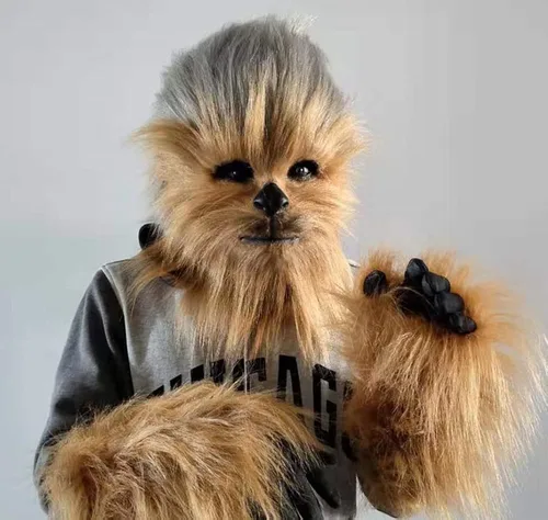Vista 5 de Chewbacca Máscara de Ape Casco de cosplay de látex de cabeza completa, casco flexible para disfraz de Halloween, máscara suave