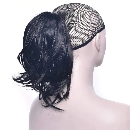 Vista 5 de Extensiones de cabello humano con clip de garra, extensiones de cola de caballo corta y rizada con textura natural para mujer (1b# negro natural)