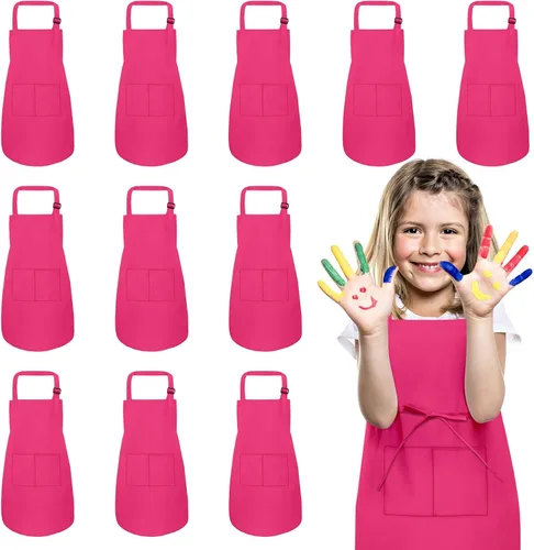 Vista 10 de Delantal para niños, paquete de 8 delantales para niñas y niños, delantales de pintura artística para cocina, aula, cocina, horneado, para edades
