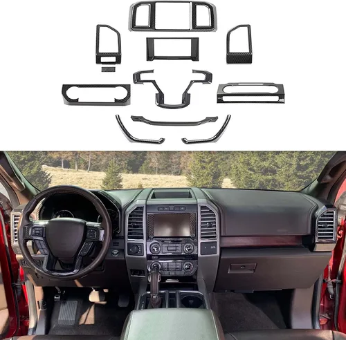 Vista 8 de Kit interior de consola central de fibra de carbono de 11 piezas para Ford F150 2015-2020, accesorios interiores