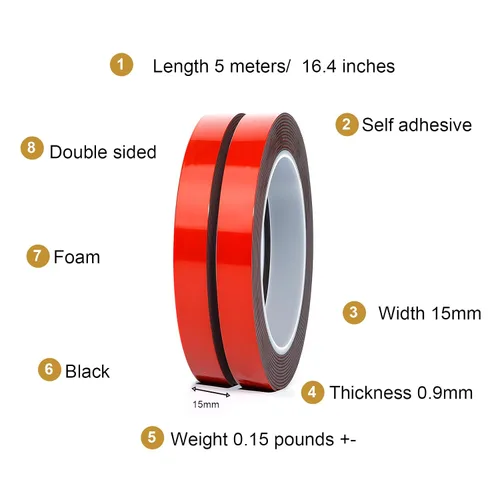 Vista 3 de Cinta de emblema de moldeo para automóvil, de doble cara, resistente, extremadamente fuerte, adhesiva, impermeable, resistente a la intemperie, tira