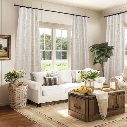 Vista 5 de Mrs.Naturall Cortinas Doradas de Lujo para Dormitorio, Cortinas con Patrón de Medallón Damasco para Cocina Baño Sala de Estar 63 Pulgadas de Largo