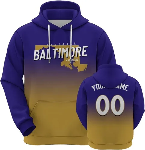 Vista 15 de Custom Football City Map Gradient Hoodies-Personalized Name Number Hooded Sweatshirts Football Fans Gifts for Men,Women,Youth