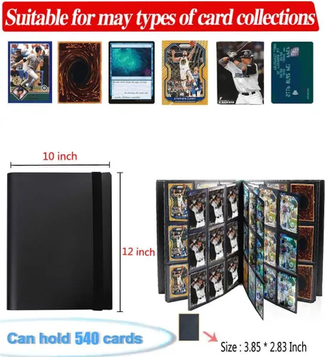 Vista 6 de Carpeta para tarjetas coleccionables, 9 bolsillos de colección de álbumes de tarjetas para tarjetas de béisbol Yugioh MTG, protección de Negro