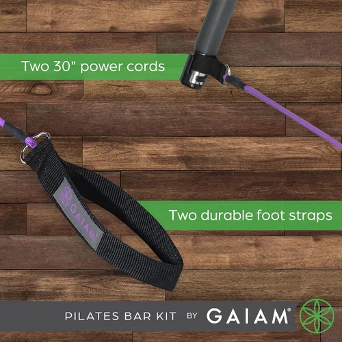 Vista 3 de Gaiam Restore Pilates Bar Reformer Kit – Equipo de fitness para el hogar para entrenamiento de cuerpo completo – Incluye barra, dos cuerdas de banda
