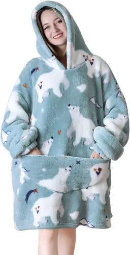 Vista 9 de Wearable Blanket Hoodie, Oversized Flannel Comfy Sweatshirt for Adults,Warm Cozy Hooded Body Blanket