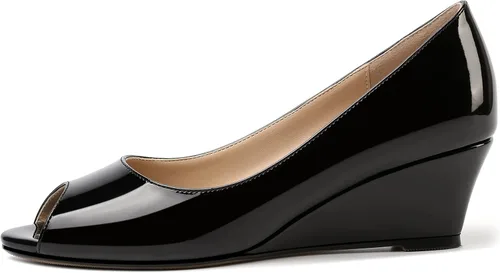 Vista 2 de Zapatos de tacón bajo con cuña y puntera abierta para mujer, de 2 pulgadas