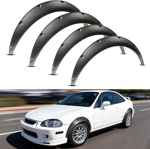 Vista 10 de Negro 4pcs 31.496 in 35.039 in Universal Exterior Fender Flares Flexible Car Body Kit Arcos de Rueda