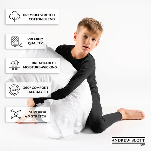 Vista 2 de Andrew Scott Conjunto de ropa interior de algodón elástico para niños, 3 camisetas de manga larga + 3 pantalones largos, 6 piezas
