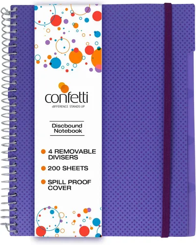 Vista 15 de Confetti Cuaderno de espiral – 4 separadores extraíbles, cubierta a prueba de derrames, banda elástica de cierre, bolsillo de almacenamiento – Bloc