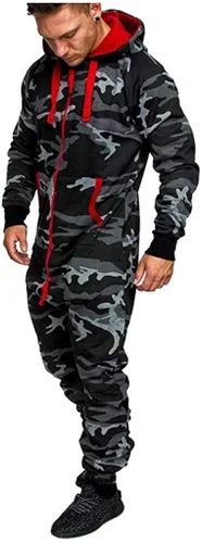 Vista 2 de WoCoo Mens Hooded Jumpsuits Full-Zip One Piece Hoodies Rompers Casual Splicing Onesie Pajamas Tracksuits Joggers Sports Suits