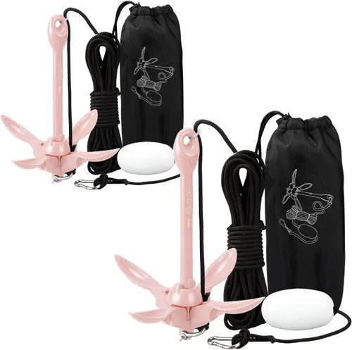 Vista 46 de Lounsweer Paquete de 2 anclajes de kayak marino de 1.5/3.5 libras, kit de anclaje plegable para barco, kayak, pesca, accesorios para botes pequeños