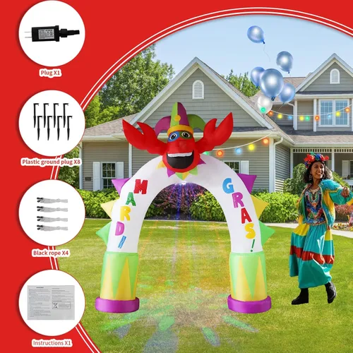 Vista 4 de [2026] Enorme arco de langosta inflable de 10 pies, decoraciones inflables de Mardi Gras, luces LED integradas, decoraciones de patio al aire libre