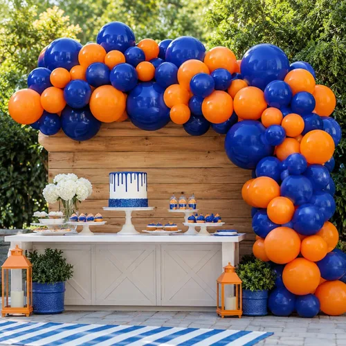 Vista 7 de Globos azules y naranjas, 50 unidades, globos de látex azules y naranjas, globos de fiesta azules y naranjas, decoración de cumpleaños para niñas